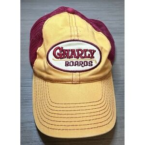 Vintage Gnarly Boards Hat Cap Snapback Gold Maroon Logo One Size Skateboard